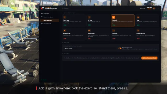 RR Gym FiveM script screenshot 8 — gym ui add a gym