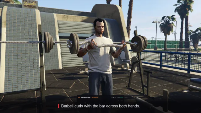 RR Gym FiveM script screenshot 4 — gym ui barbell curls