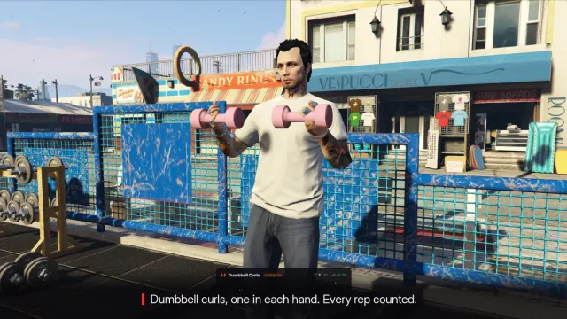 RR Gym FiveM script screenshot 5 — gym ui dumbbells