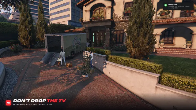 Moving Crew FiveM script screenshot 5 — setting pieces down at the drop-off