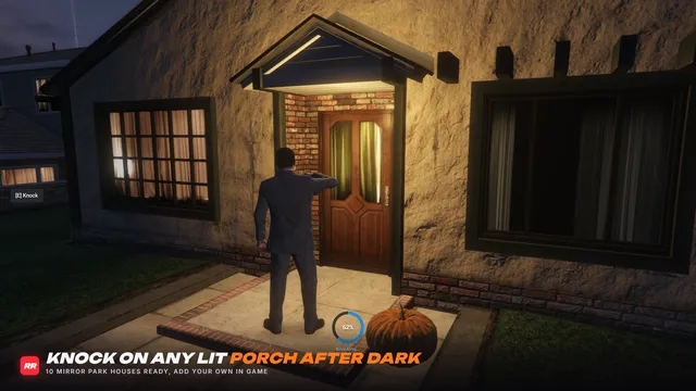 Trick or Treat Night FiveM script screenshot 2 — knocking on a lit porch