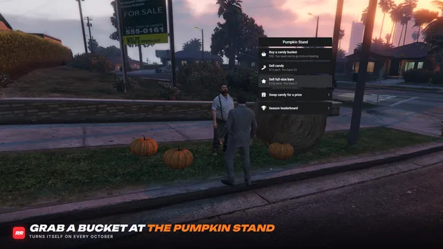 Trick or Treat Night FiveM script screenshot 1 — buying a bucket at the pumpkin stand